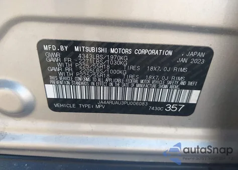 2023 Mitsubishi Outlander Sport 2.0 Es Awc/2.0 Le Awc/2.0 Ralliart Awc/2.0 S Awc/2.0 Se Awc from USA, damaged, VIN JA4ARUAU3PU006083